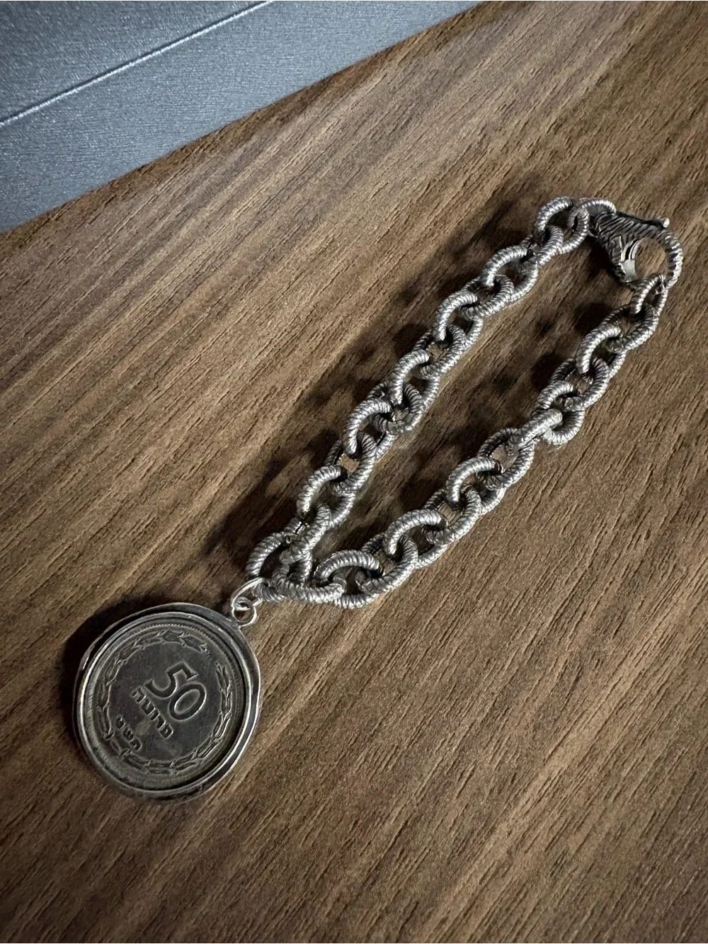 Silver 925 Chain Bracelet with Coin Charm - Picture 1 of 6